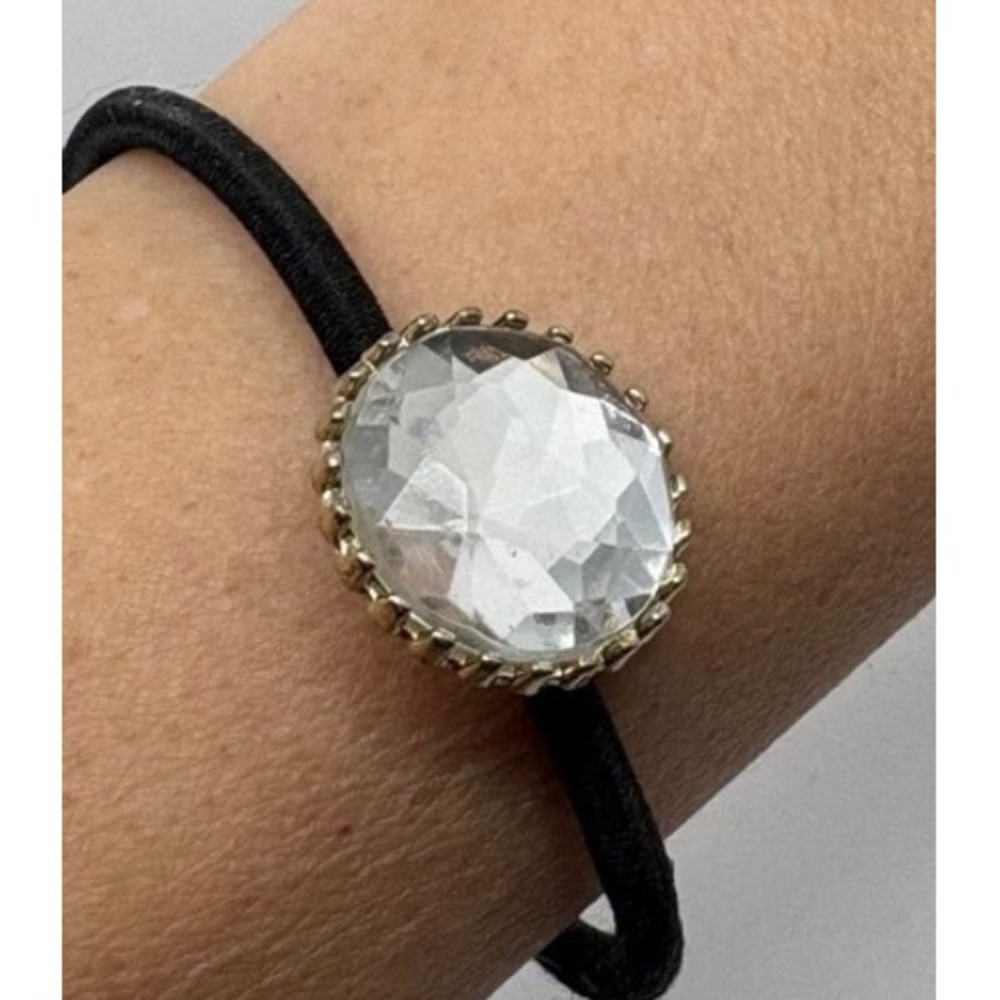 Rhinestone Stretchy Bracelet Clear Plastic Gem‎ on Black Band Concert Party